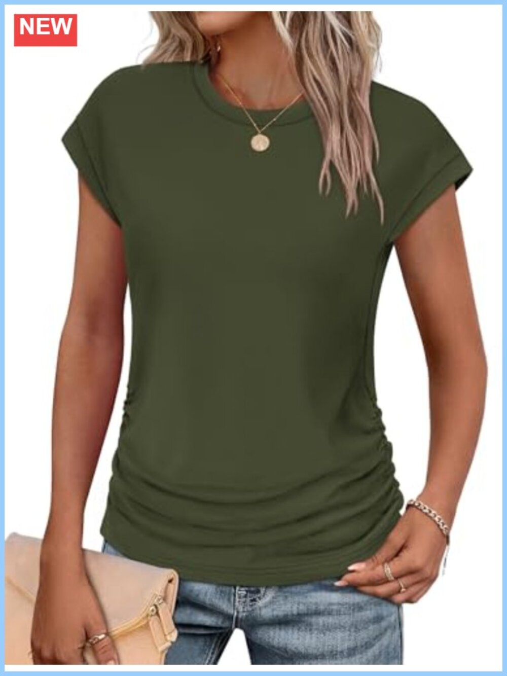 Women's Ruched Side T-Shirt with Cap Sleeves - Trendy Summer Top